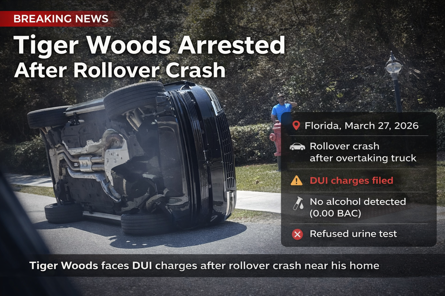Tiger Woods arrested after rollover crash in Florida with DUI charges filed